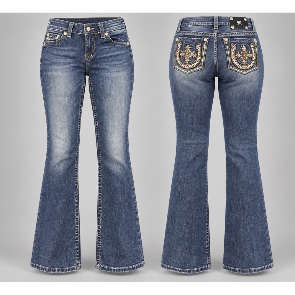 Miss Me jeans Boot womens 28x32 horseshoe cross embroidered rhinestones y2k